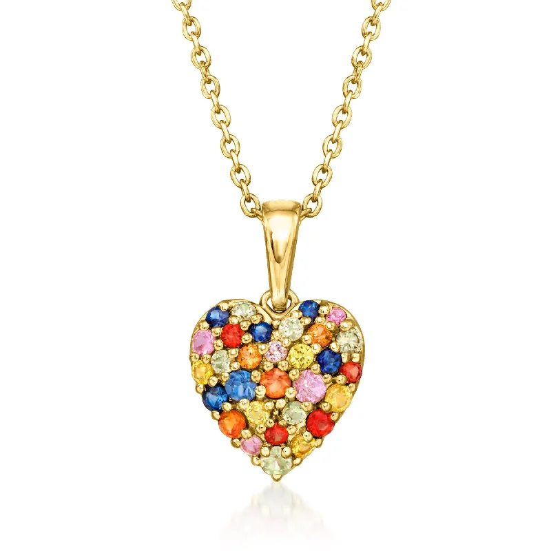 Sodalite stone necklaces-Ross-Simons Multicolored Sapphire Heart Pendant Necklace in 18kt Gold Over Sterling