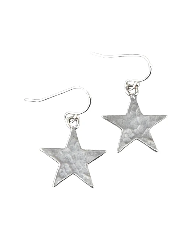 Dove feather earrings-Sterling Hammered Star Earrings