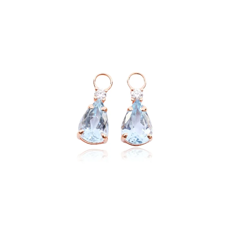 Linen thread rings-18K ROSE GOLD TEARDROP AQUAMARINE AND DIAMOND EARRING CHARMS