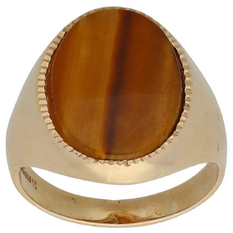 Soft band rings-9ct Gold Tiger's Eye Patterned Signet Ring Size O