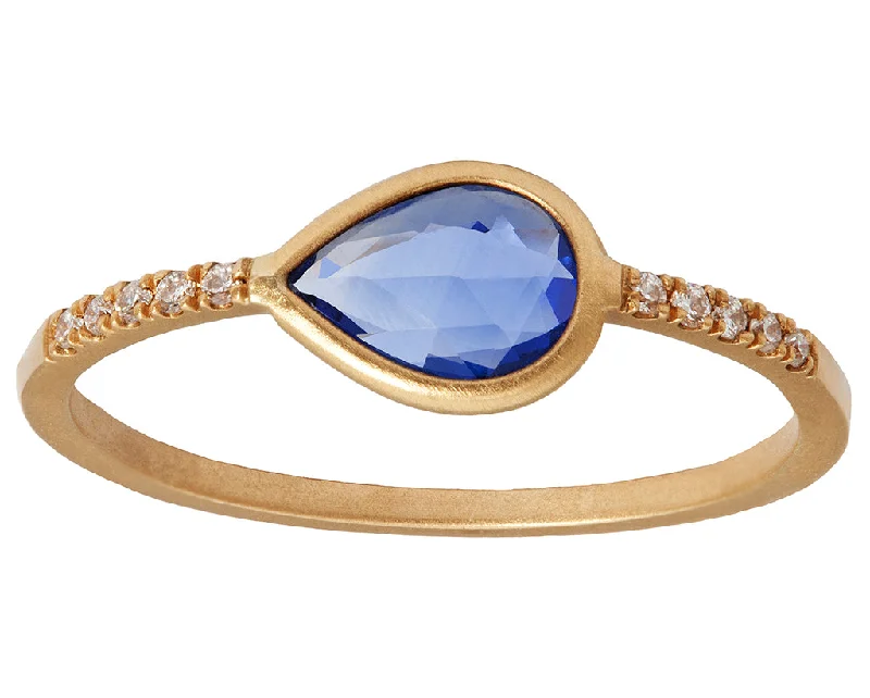 Firm clasp rings-0.50ct Pear Sapphire & Yellow Gold Diamond Pavé Ring