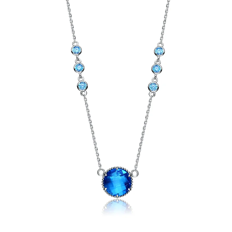 Firm chain necklaces-GENEVIVE Sterling Silver Blue Topaz Cubic Zirconia Charm Necklace