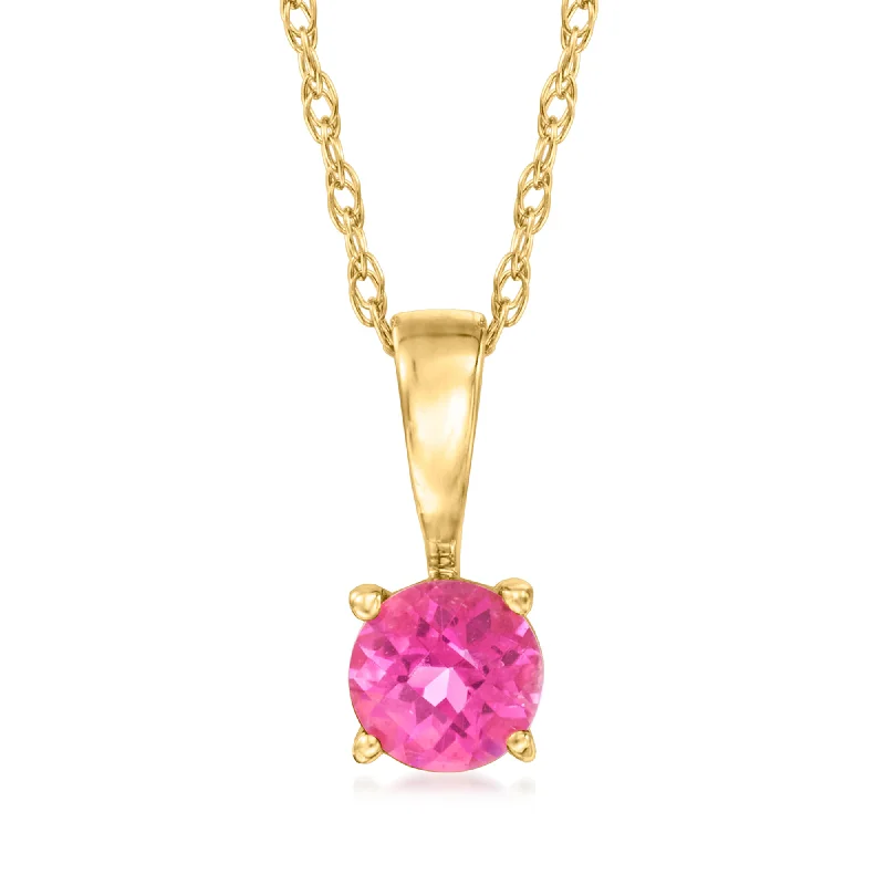 Solid bib necklaces-RS Pure by Ross-Simons Pink Topaz Pendant Necklace in 14kt Yellow Gold