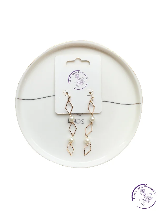 Owl wing earrings-Delicate Hexagon Drop Earrings w/ Pearls