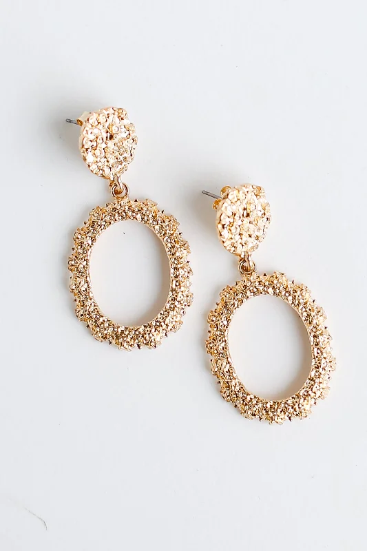 Fine pearl earrings-FINAL SALE - Hallie Gold Textured Drop Earrings