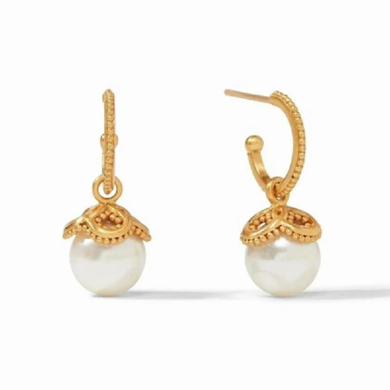 Stone strand earrings-Chloe  Pearl Hoop and Charm Earring