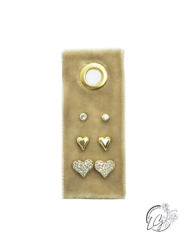 Small dot earrings-Heart Velvet Stud Gift Set