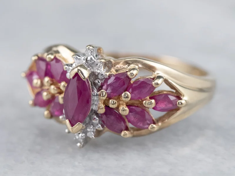 Glossy silver rings-Vintage Ruby and Diamond Clustered Ring