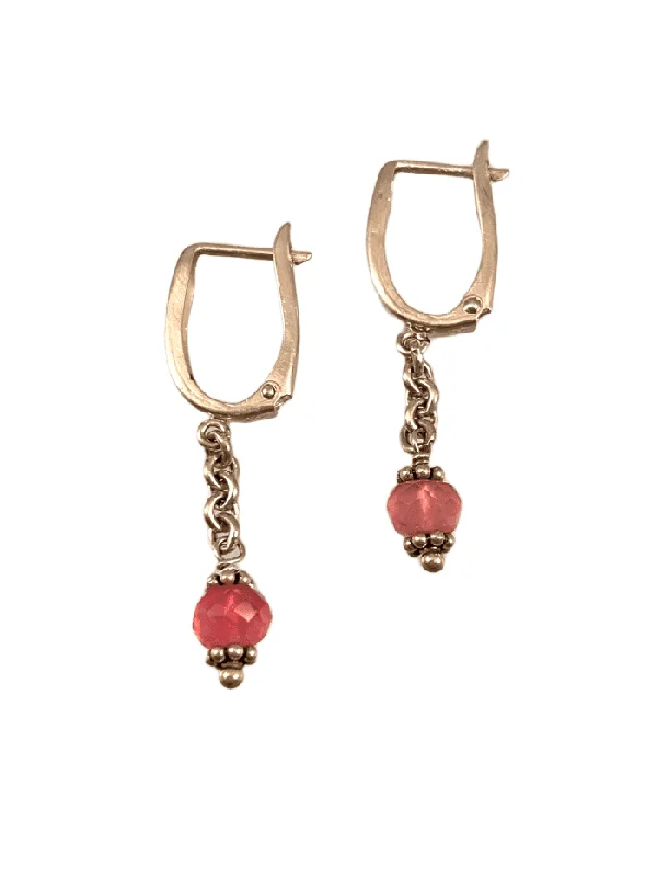 Sharp crystal earrings-Sterling & Rubellite Chain Drop Earrings