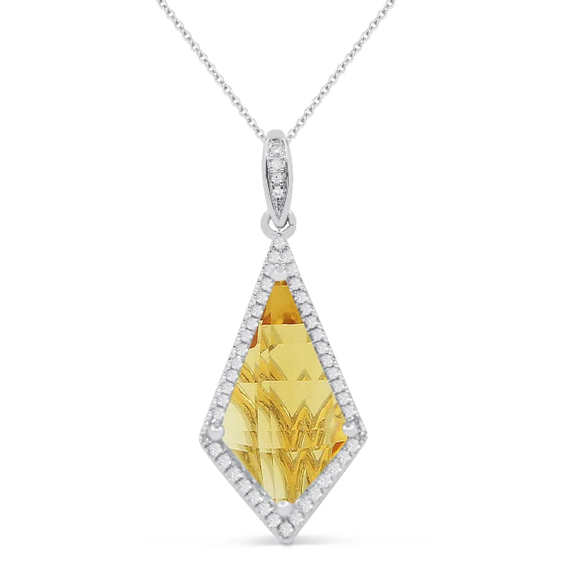 Leaned design necklaces-2.92Ct Citrine 16"pendant Necklace In 14K White Gold