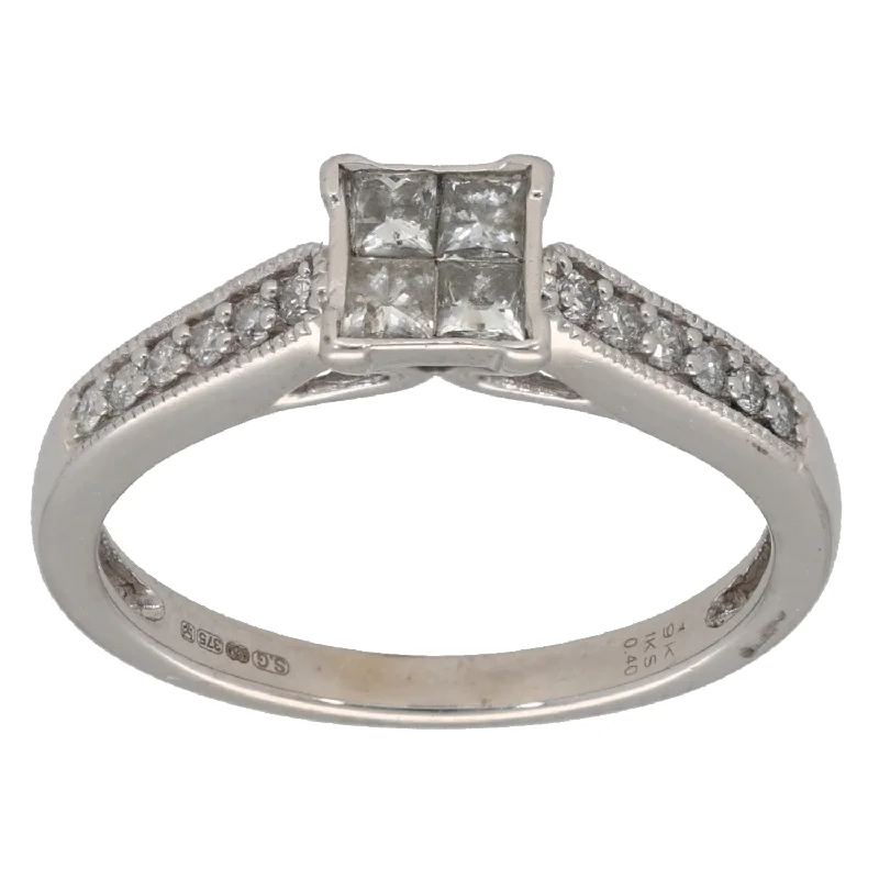 Dual blend rings-9ct White Gold 0.04ct Square Cut Diamond Dress/Cocktail Ring Size M