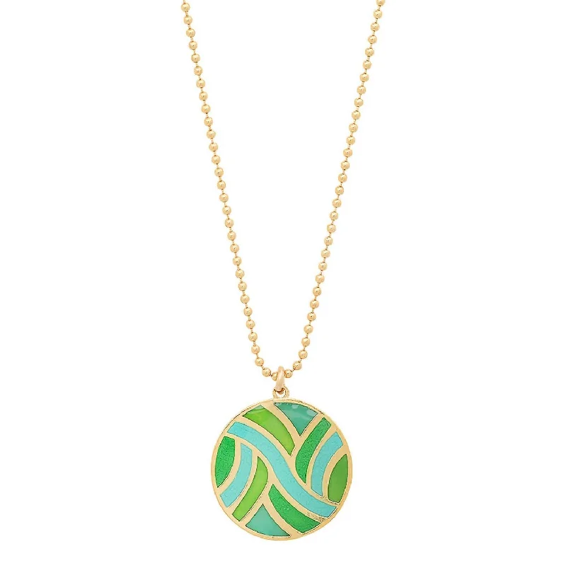 Lasso-style necklaces-Women's Large Round Enameled "swirl" Pendant Necklace In Vermeil/turquoise