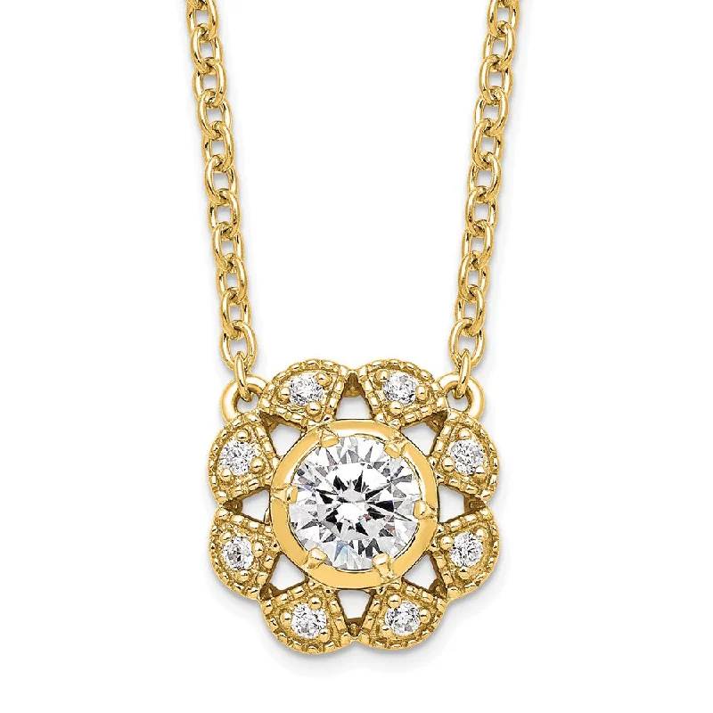 Bold gem necklaces-14K Gold 0.60 Ct Lab Grown Diamond Pendant Necklace 18" Clarity VS, Color D-E