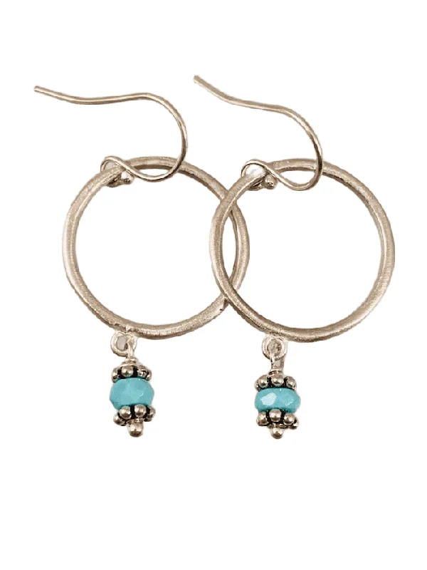 Old medallion earrings-Sterling Circle and Turquoise Drop Earrings