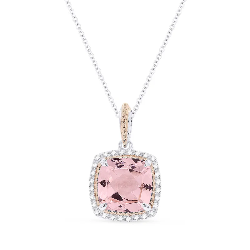 Shiny pearl necklaces-2.42Ct Morganite 16"pendant Necklace In 14K White And Rose Gold