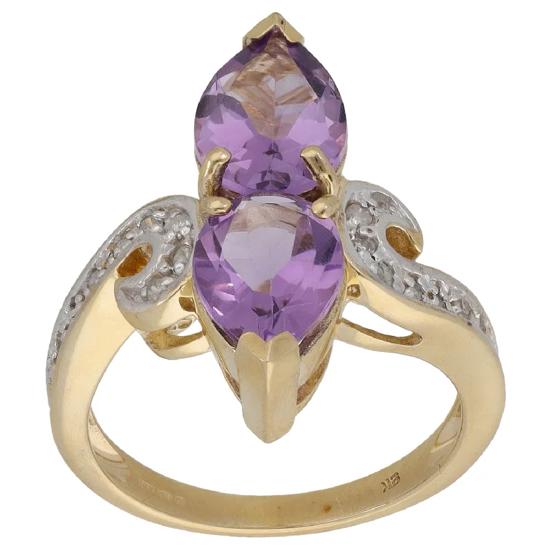 Flow style rings-9ct Gold 0.20ct Diamond & Amethyst Dress/Cocktail Ring Size N