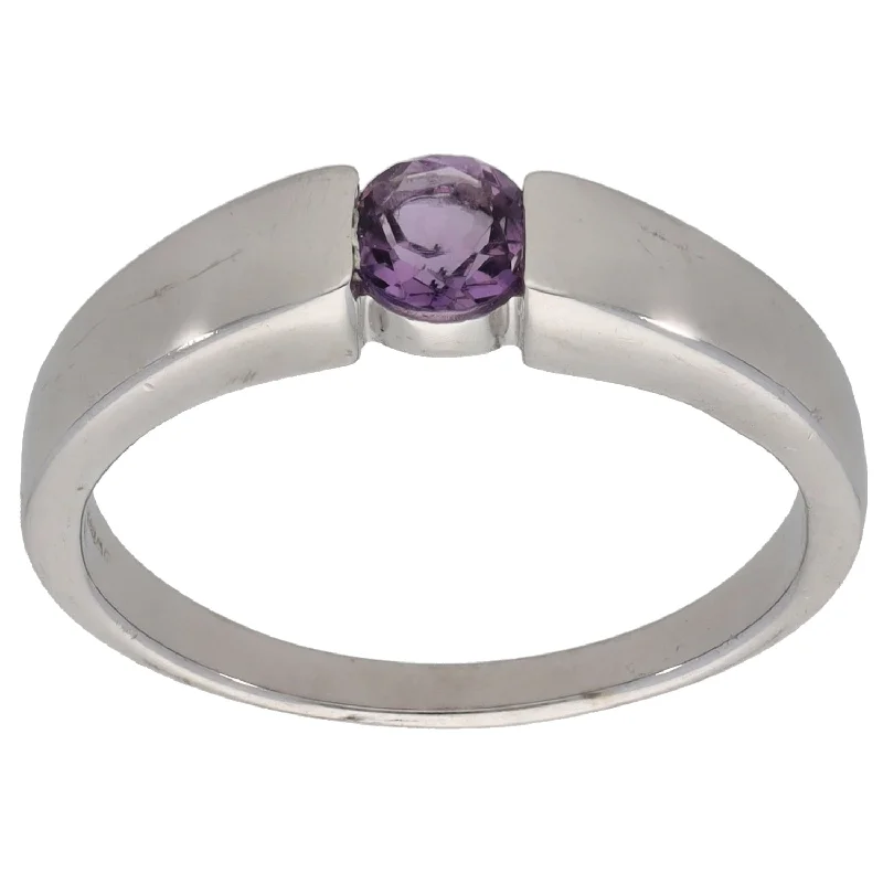 Firm gold rings-9ct White Gold Amethyst Solitaire Ring Size T