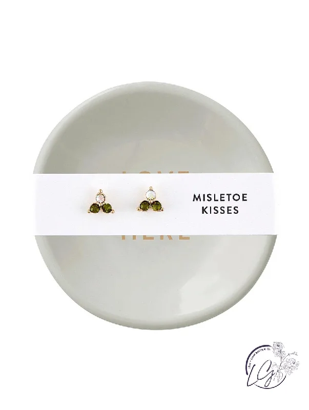 Cast art earrings-Holiday Stud Earrings & Trinket Tray Sets - Mistletoe Kiss