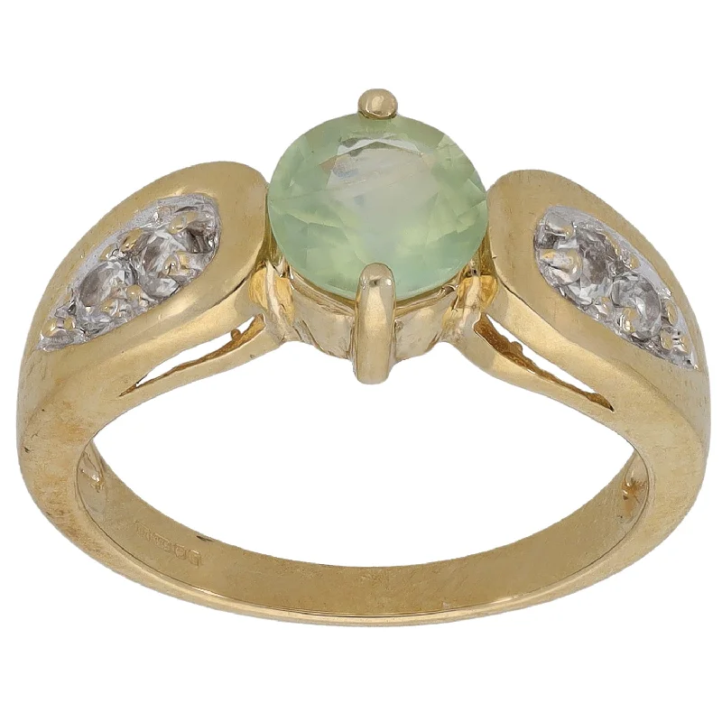 Fluorite gem rings-9ct Gold Prehnite & White Topaz Dress/Cocktail Ring Size N