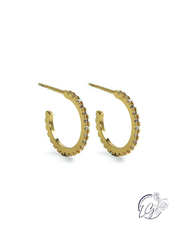 Ripple theme earrings-Small Delicate Pave Hoops