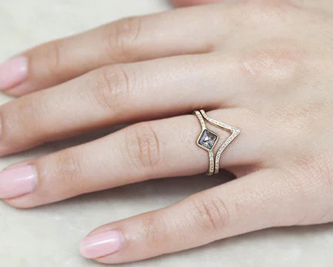 Garnet stone rings-Square Grey Rose-cut Diamond Pavé Ring