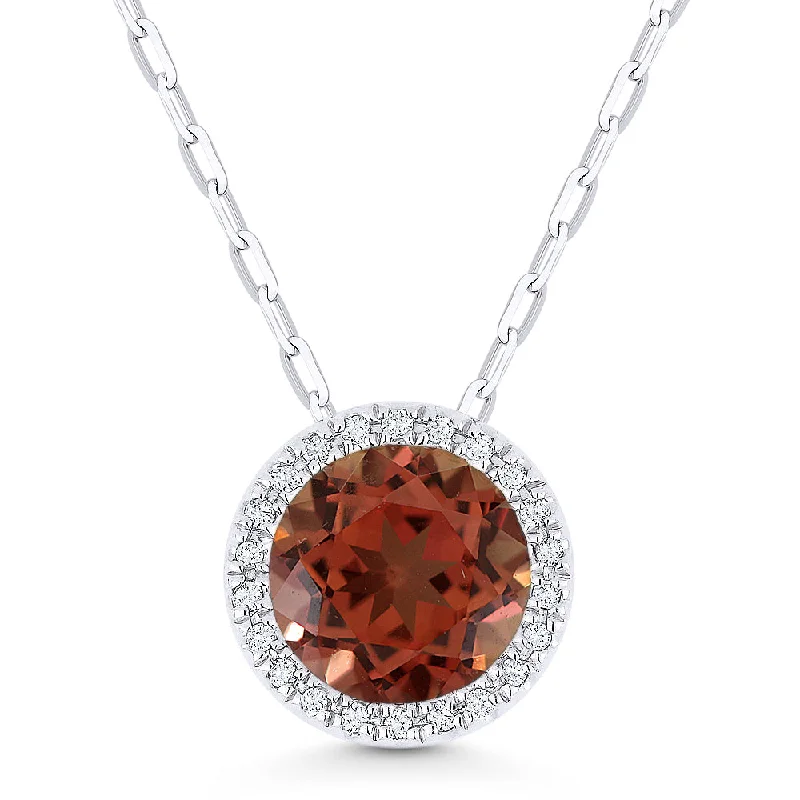 Gothic style necklaces-1.67Ct Padparadscha 16"pendant Necklace In 14K White Gold