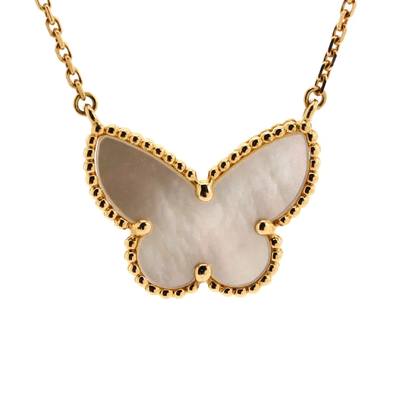 Vision eye necklaces-Lucky Alhambra Papillon Pendant Necklace 18K Yellow Gold and Mother of Pearl