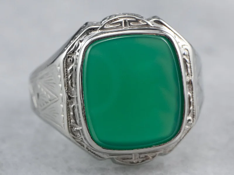 Round design rings-Art Deco Green Onyx Men's Ring