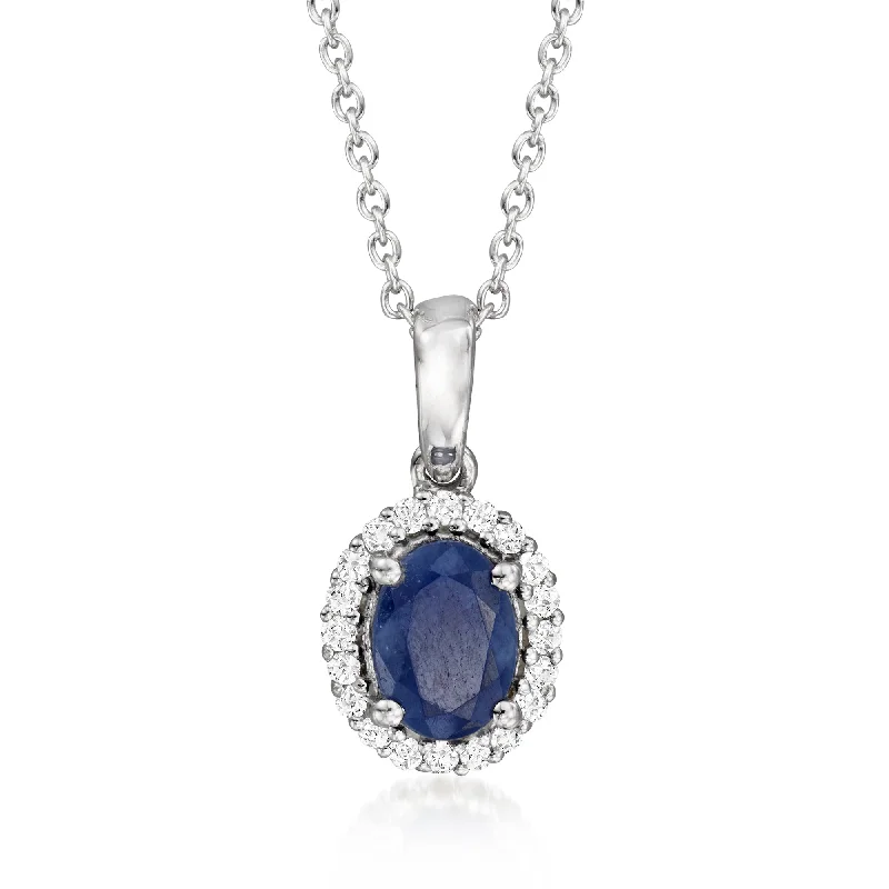 Curled knot necklaces-Ross-Simons Sapphire and . White Topaz Pendant Necklace in Sterling Silver