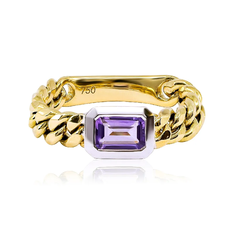 Rosebud rings-18K YELLOW AND WHITE GOLD EMERALD-CUT AMETHYST CHAIN RING