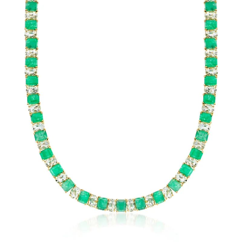 Delicate string necklaces-Ross-Simons Emerald and Prasiolite Necklace in 18kt Gold Over Sterling