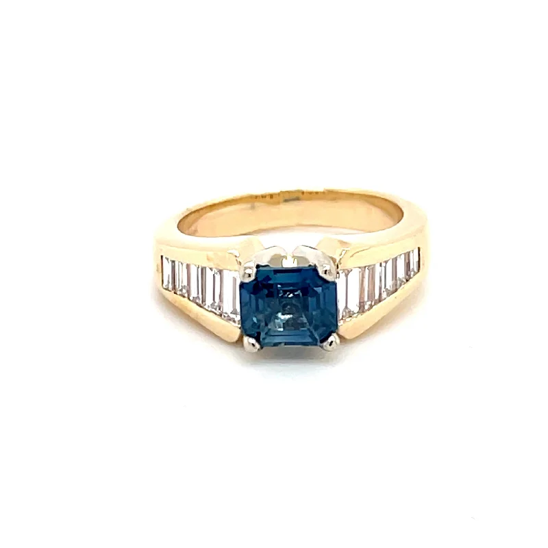 Flow shape rings-ESTATE 14K YELLOW GOLD STEP CUT CEYLON SAPPHIRE RING