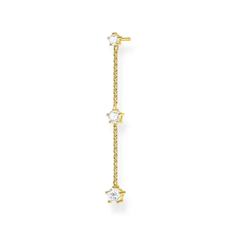 Fine pearl rings-Gold Plated Sterling Silver Thomas Sabo Zirconia Drop Chain Earring * 1 Earring Only*