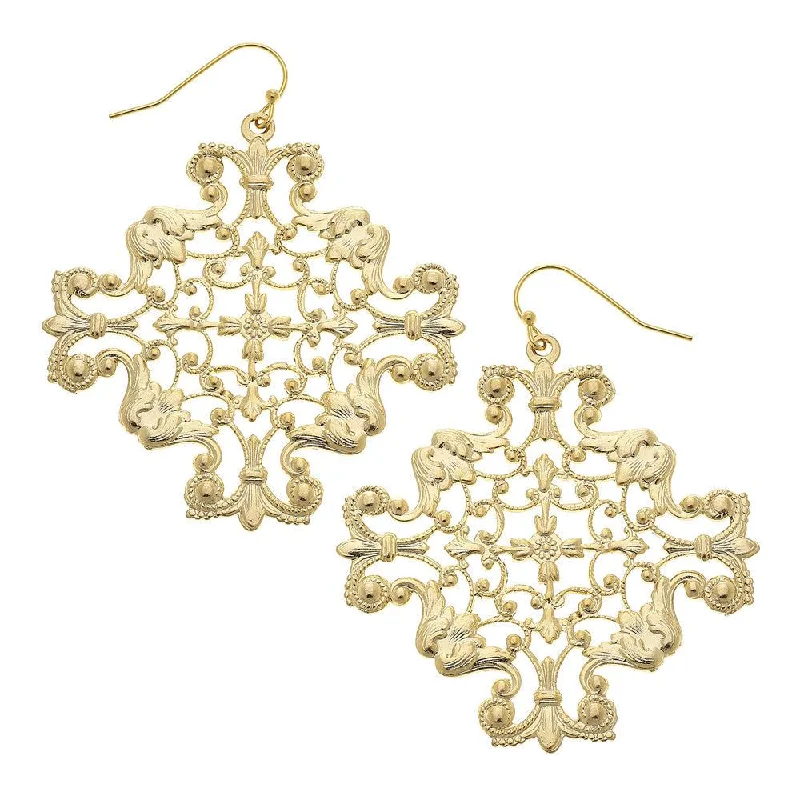 Leafy pattern earrings-Ornate Filigree Drop Earring