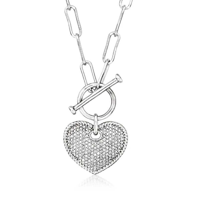 Stacked chain necklaces-Ross-Simons Diamond Heart Toggle Necklace in Sterling Silver