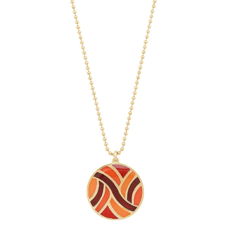 Leaned design necklaces-Women's Large Round Enameled "swirl" Pendant Necklace In Vermeil/red