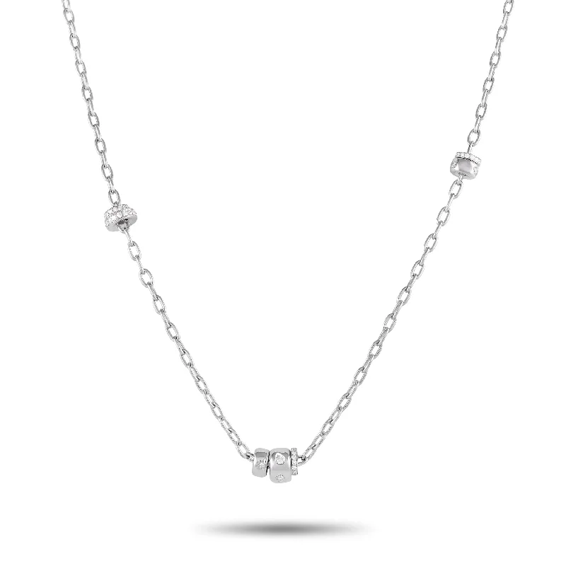 Flow pattern necklaces-Pomellato 18K White Gold 7.50ct Diamond Station Necklace PO27-102124