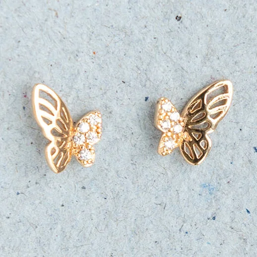 Subtle drop earrings-Butterfly Cubic Zirconia CZ Crystal Post Stud Earring Insect