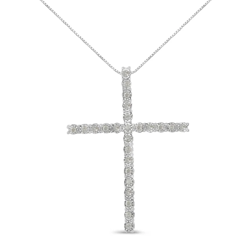 Crescent wax necklaces-.925 Sterling Silver 1/2 Cttw Brilliant Cut Diamond Miracle-Set Cross 18" Unisex Pendant Necklace