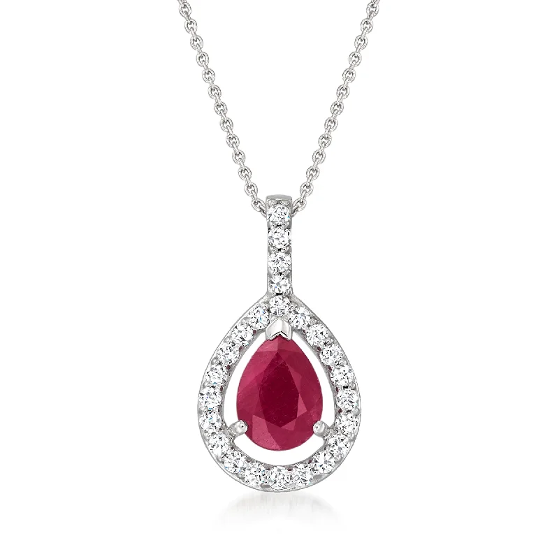 Pinch clasp necklaces-Ross-Simons Ruby and . Diamond Pendant Necklace in 14kt White Gold