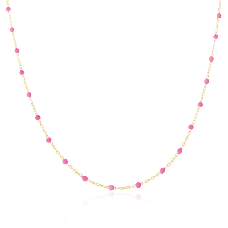 Glossy gold necklaces-Pink Bead Chain Necklace