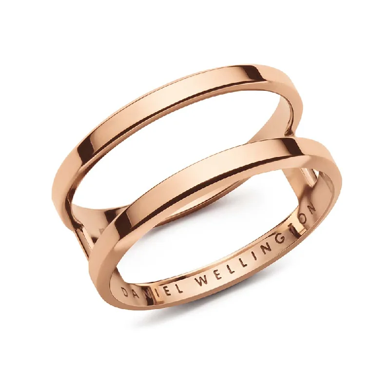 Firm band rings-Daniel Wellington Rose Gold Plated Stainless Steel Elan Dual Ring Size "N"