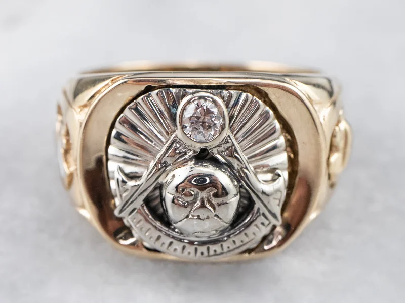 Fine wing rings-Men's Bold Diamond Masonic Ring