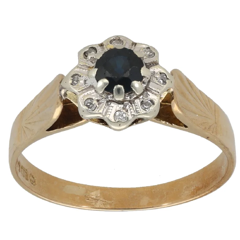 Flow style rings-9ct Gold 0.04ct Diamond & Sapphire Cluster Ring Size P