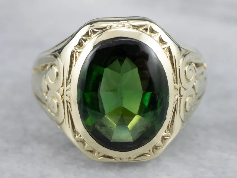 Fine form rings-Antique Green Gold Tourmaline Statement Ring