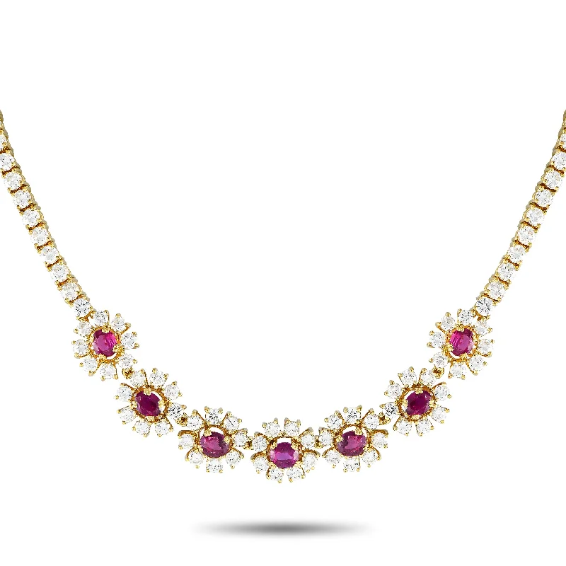 Danburite necklaces-LB Exclusive 18K Yellow Gold 16.50ct Diamond and Ruby Necklace MF02-122024