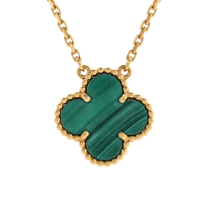 Etched disc necklaces-Vintage Alhambra Pendant Necklace 18K Yellow Gold and Malachite