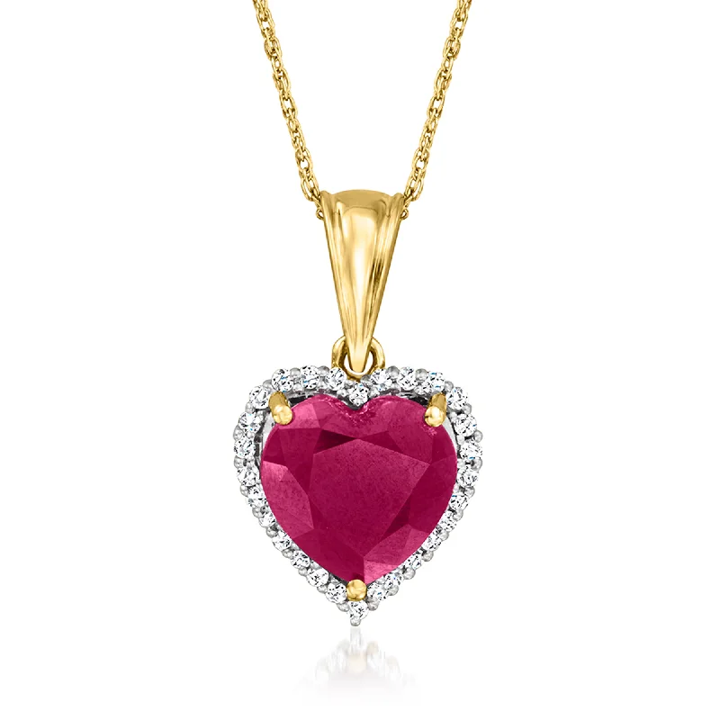 Solid link necklaces-Ross-Simons Ruby Heart Pendant Necklace With . Diamonds in 14kt Yellow Gold