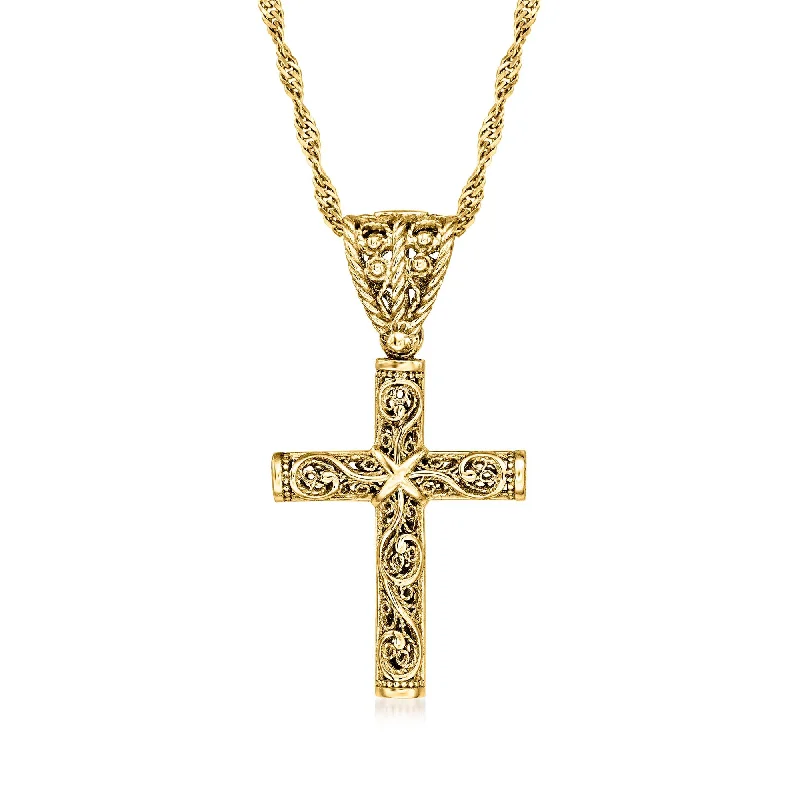 Ripple wave necklaces-Ross-Simons 18kt Gold Over Sterling Filigree Cross Pendant Necklace