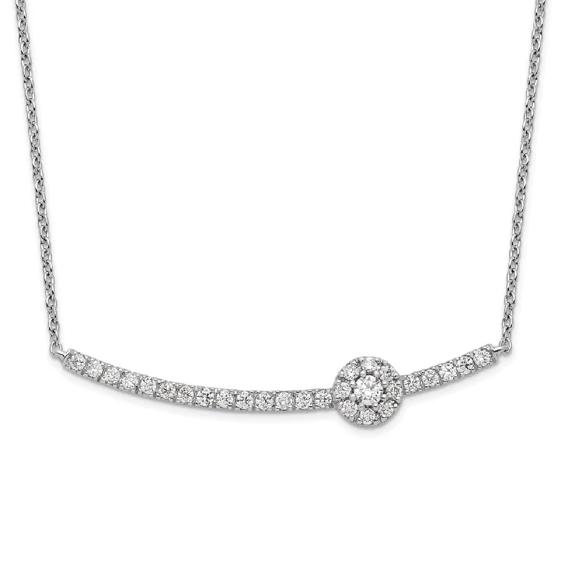 Garnet drop necklaces-14K White Gold 1/2 Ct Lab Grown Diamond Halo Bar Pendant Necklace 18" Clarity VS, Color G-H